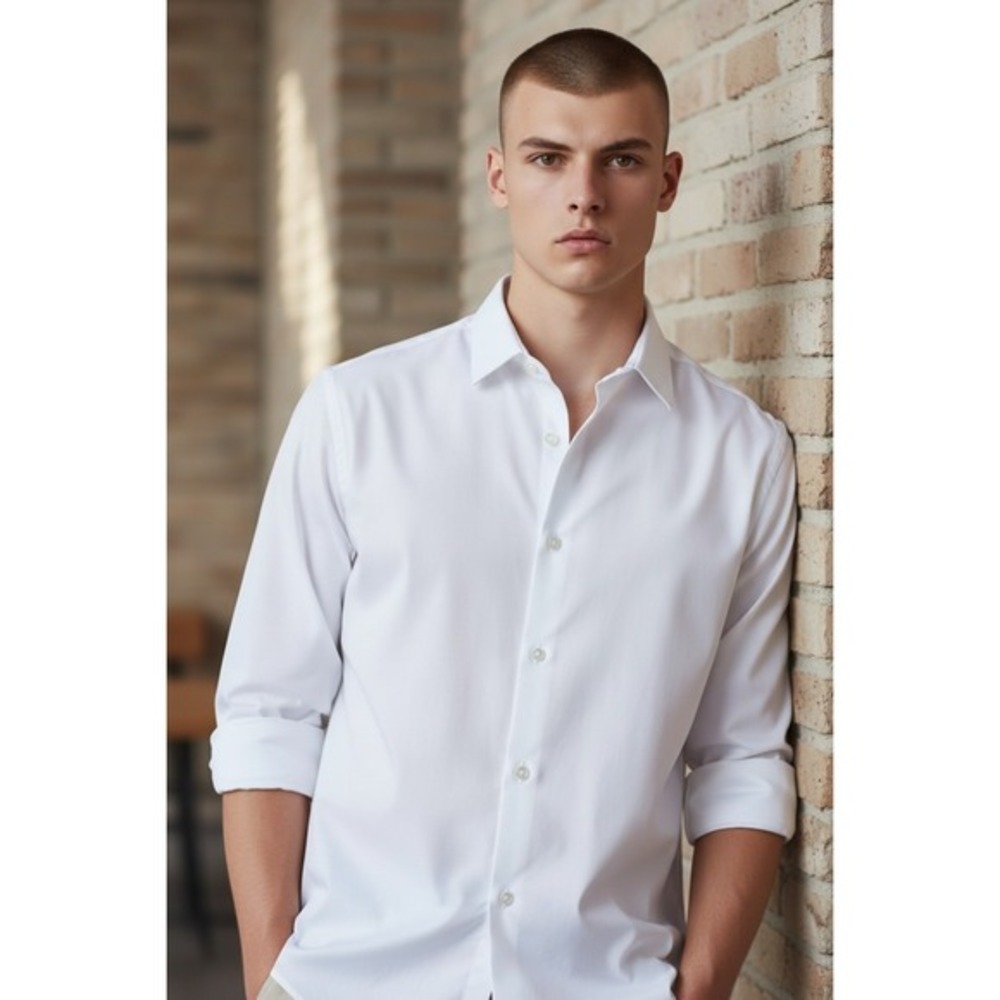 APT9 Sz L Slim Fit White‎ Button Down Dress Shirt NWT